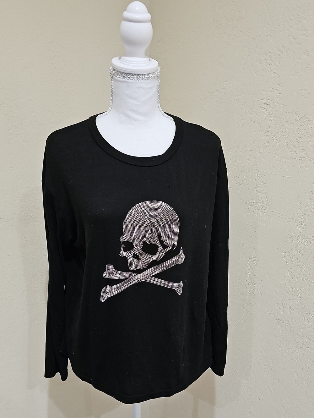 Rhinestone Skeleton Black And Shiny Silver Skull Goth Punk Halloween Rock Spooky